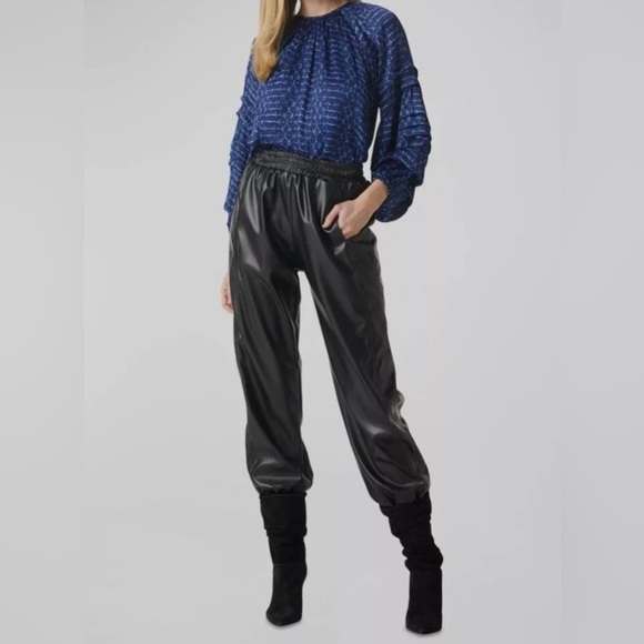 MISA Los Angeles Blue Victoire Shibori Dyed Puff Sleeve Top Blouse Size S Luxury - Picture 2 of 9